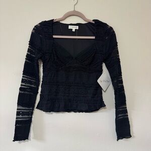 NWT Le Peche Black Lace Long Sleeve Top